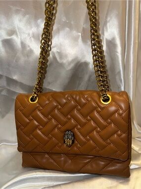 Quilted Tan Leather Shoulder Bag with Gold Chain